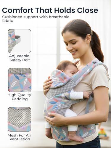 Image of POLKA TOTS Baby Carrier for 0 to 3 Year Baby | Ergonomic Breathable Cotton Carrying Bag with Adjustable Straps | Newborn Baby Holder with Extra Cushioning, M-Shape Seating position & Safety Belt | for New borns & Toddlers Up to 20kgs