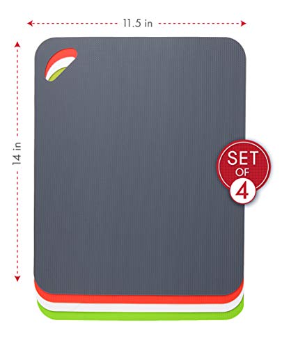 Image of Dexas Heavy Duty Grippmat Flexible Cutting Board Set of Four, 11.5 by 14 inches, Gray, Red, White and Green
