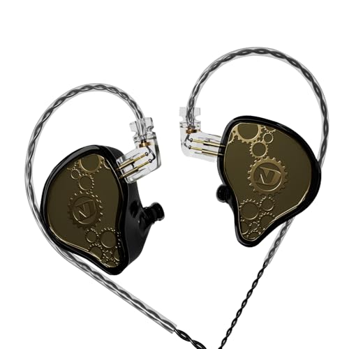ND Venus in Ear Monitor Headphones, 10mm Double Magnetic Dynamic Driver IEM Earphones, HiFi Wired Gaming Earbuds, 2 Pin Detachable Cable (Without Mic, Black, 3.5mm Plug)