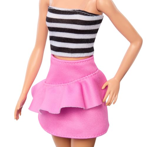 Image of Barbie Fashionistas Doll #213, Blonde with Striped Top, Pink Skirt & Sunglasses, 65th Anniversary Collectible Fashion Doll