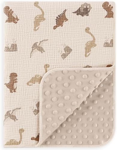 Susurration Babydecke Baumwolle Baby Decken Neugeborenen, Weiche Krabbeldecke 75x100cm,Multifunktional Minky Kuscheldecke für Kleinkinder Mädchen Junge (Dinosaur)