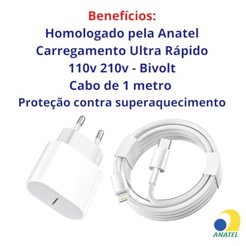 Kit Carregador PD Turbo Rápido Cabo de Carregamento USB-C Tipo C 25w Compatível Para Iphone 8 11 12