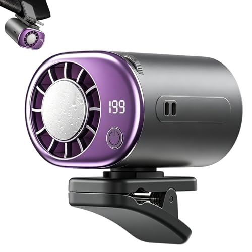 Car Clip on Air Conditioner Fan with Display,Portable Mini Cooling System for Auto Vehicle,Hands-Free Clip on Air Conditioner Fan,360° Rotation Portable Mini Fan with 199 Speeds Cars,Work,Out-Black