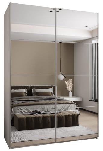 ABIKSMEBLE LUX 2 Armoire à 2 Portes Coulissantes avec Miroir, Fermeture Silencieuse - Système HETTICH Topline L - pour Salon, Chambre à Coucher - 245,5x180x64cm - Blanc, Blanc, Argent