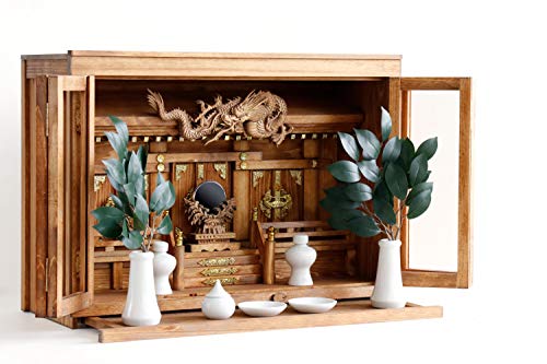 やまこう 眠り龍の社 褐龍 白色神具 モダン神棚 彫刻 箱宮 神具付き 三社 神棚セット 工房造り 桧の逸品 国産 大型 20号 龍神 竜神 龍年 辰年