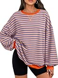 Trendy Queen Oversized Sweatshirt for Women 2025 Fall Crewneck Striped Long Sleeve Shirts Hoodies Cute Top Y2K Outfits SEPinkBlue L