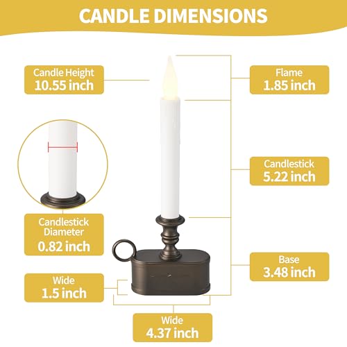 Image of Battery Operated Candle 1 Tier LED Window Candles 10.5 Inch Hight with Automatically Timer 8 Hours On /16 Hours off, Flickering Flameless Candles Antique Bronze Candles for Christmas ,Festival