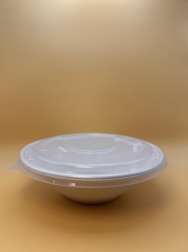 32oz Disposable Sugarcane Bowl with Dome Lids, Big Paper Bowls, Large, Heavy-Duty, Eco-Friendly, Compostable Bowls, Biodegradable Made of Sugar Cane Fibers (50)