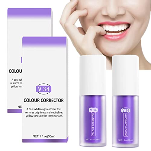 2PCS V34 Colour Corrector Toothpaste, Teeth Whitening Sensitive Teeth Toothpaste, Intensive Stain Removal Enamel Care Toothpaste for Sensitive Teeth (2PCS Purple) Cover