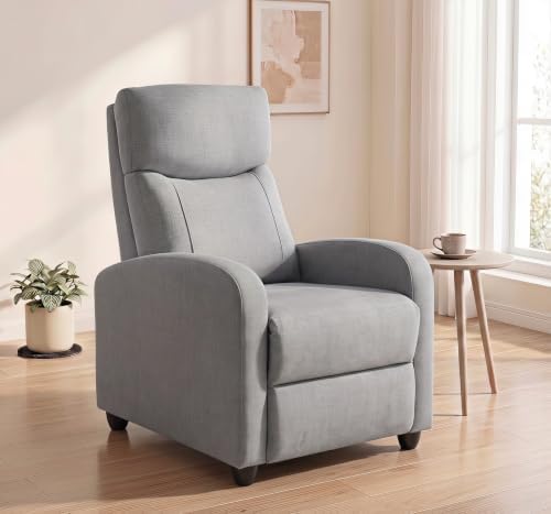 Image of Manual Massage Recliner Chair, Oversized Lazy Boy Reclining Couch Chair with Lumbar Heat & Adjustable Backrest, Single Recliner Sofa for Home Theater Seating, Living Room, Bedroom, Gray