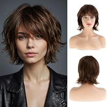 Sallcks Womens Short Brown Layered Bob Wig Natural Looking Cosplay Costume Synthetic Wig for Daily Party Use