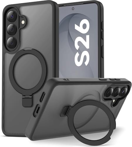Image of DIZORO Polycarbonate Magnetic Ostand Ring Basic Case Fit Compatible with Samsung Galaxy S26 Case, Compatible with Wireless Charging,Military Grade Drop Translucent Hard Tested Back Cover (Black)