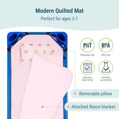Image of Wildkin Modern Kids Nap Mat with Pillow for Boys & Girls - Soft & Cozy Cotton Blend, Elastic Straps, Toddler Sleep Mat for Daycare, Preschool, Kindergarten & Travel, Ages 3-7, Machine Washable - Stars