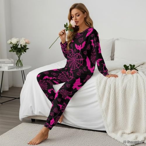 Image of Women's Pajamas Set Soft 2 Piece Loungewear Long Sleeve Pj Set Matching Sleepwear with Pockets for Women Plus Size