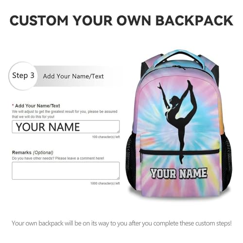 Custom Girls Gymnastics Backpack with Lunch Box - 3PCS Gymnastics School Backpacks Matching Combo for Kids - Bookbag and Pencil Case Bundle3