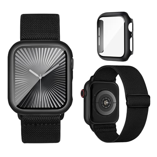 Stretchy Bands Compatible for Apple Watch Band and Case 40mm 44mm 41mm 45mm 42mm 46mm, Nylon Solo...
