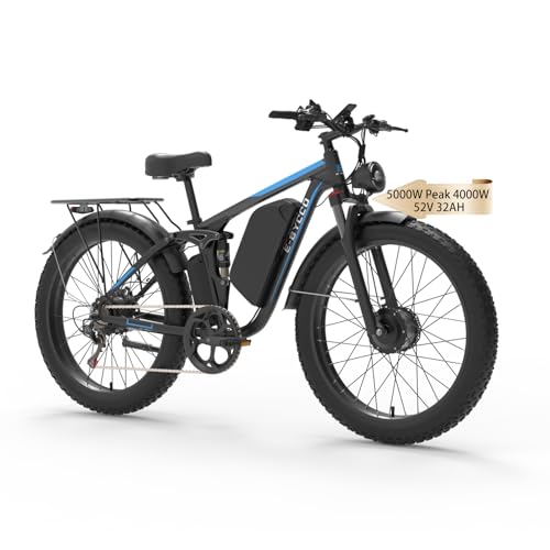 YIBYKOU Electric Bike, Max 40-45MPH & 100 Miles, 5000W Peak Dual Motor Adult E-Bike, 52V 32Ah Battery Ebike, 24'' Hydraulic Disc Brakes, Fat Tire All-Terrain Hunting Electric Bike, Full Suspension