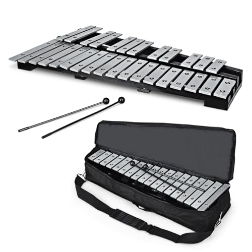 KOMFOTTEU Xylophone de 30 notes, instrument de percussion avec touches en aluminium et 2 maillets, carillon enfant avec sac de transport, instrument de musique pour...