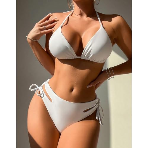 Image of Sexybody Women's 3 Piece Swimsuit Halter String Bikini Tie Side Mesh Short Sleeve Bathing Suits