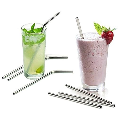 Image of Reusable Stainless Steel Straws - Pack of 5 (2 Straight & 2 Bent) with 1 Brush