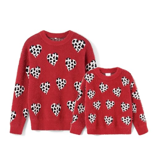 Image of Mommy and Me Matching Sweaters Outfits Heart Graphic Sweater Family Matching Clothes Long Sleeve Pullover Tops