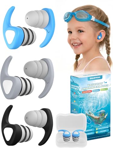 Kids Swimming Ear Plugs, 3 Pairs Waterproof Reusable...