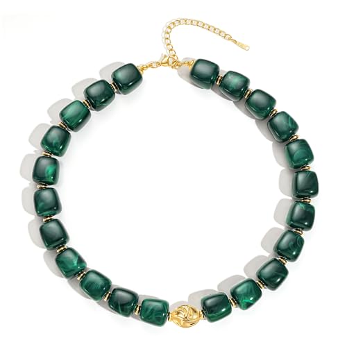 JIAOGE Chunky Necklaces for Women, Acrylic Statement Green Beaded Necklace
