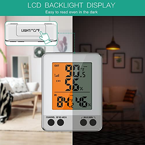 Oria Digital Hygrometer Thermometer, (New Version) Indoor Outdoor Thermometer, Wireless Hygrometer Humidity Gauge Temperature Monitor, Outdoor Temperature Thermometer, Backlight Display #TOP3
