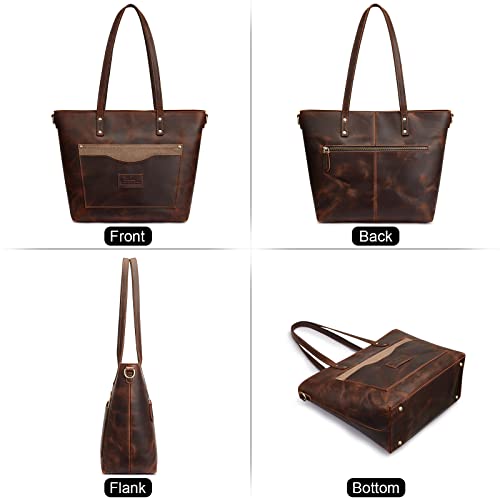 S-Zone Genuine Leather Tote Bag For Women Vintage Shoulder Purse Work Handbag With Front Pockets #TOP5