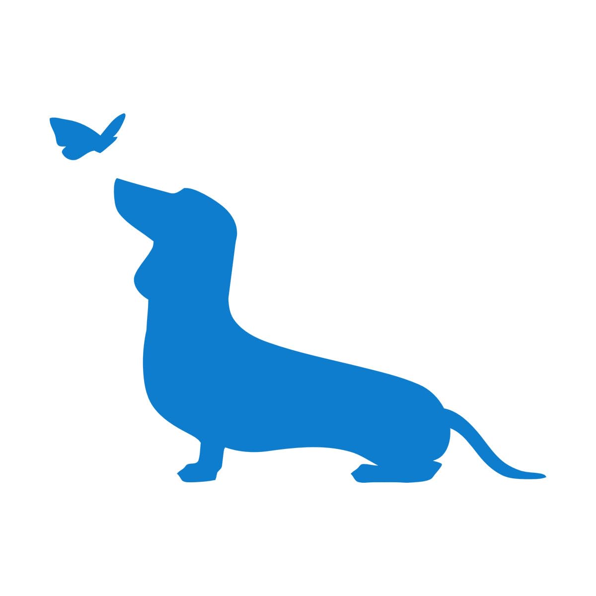 Vinyl Wall Stickers Pet Grooming Logo Dog Dachshund with Butterfly 36x49.5cm Do not Damage the wall Surface Small Blue — image 1
