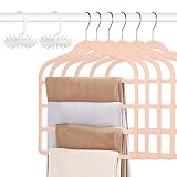 Tinfol Velvet Pants Hanger Space Saving with Hook, 6pc 4 Layers Non-Slip Jeans Hangers, Pink Multipl