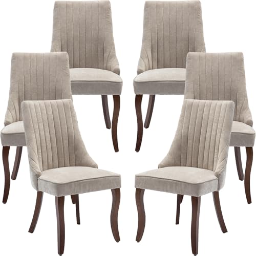 ODUSE-DAILY Beige Mid Century Dining Chairs Set of 6, Modern