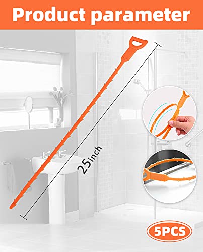 LSLCQW 5 Pack 25inch Drain clog remover, Snake Drain Cleaner Hair Clog Remover tool, Shower kitchen sinks and bathtubs, sink snake, hair toilets sewer pipe cleaning tools. - image 2