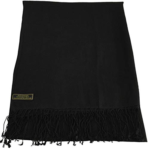 CJ Apparel - Chal de pashmina con color liso diseñado en Nepal, en más de 50 colores -  negro -  talla única