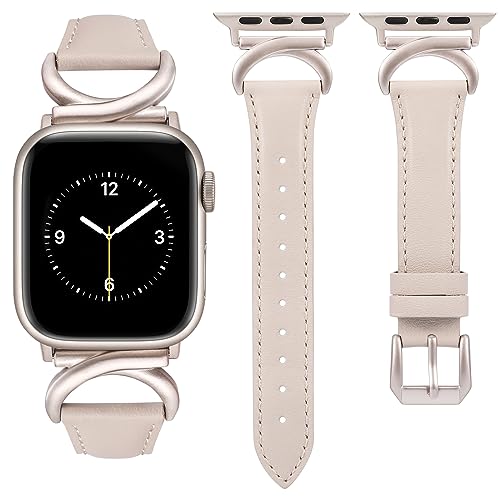 TOYOUTHS Compatible with Apple Watch Band Leather Strap 41mm 40mm 38mm Women Dressy C-Shaped Metal Buckle Bracelet Wristband for iWatch Bands Series SE 9 8 7 6 5 4 3 2 1, Starlight