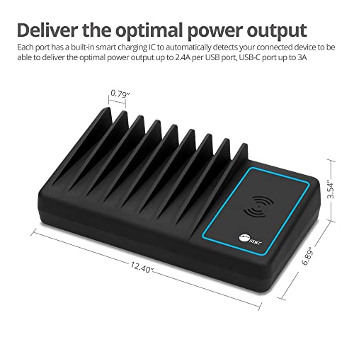 Siig 10 Port 90W Usb Charging Station With Qi Wireless And Usb C Charging, Ambient Light Deck Compatible With Iphone Ipad Samsung Galaxy Google Nexus #TOP6