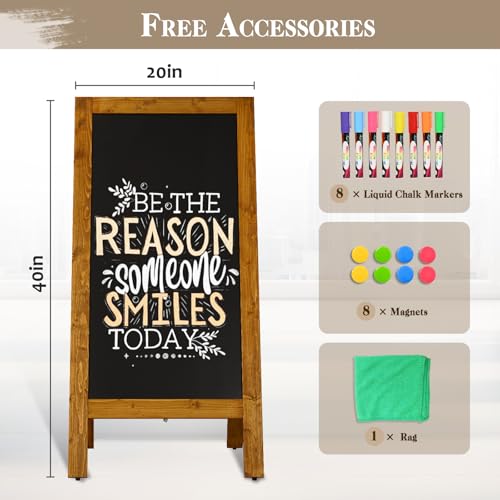 Image of Double-Sided Magnetic 40 inch x 20 inch Yellowish-Brown Chalkboard Sign | Wooden A-Frame Sign, Sandwich Board Signs Outdoor, Chalkboard Easel, Menu Board for Restaurant, Business or Wedding