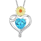 Lwsary Sunflower Heart Necklace for Women 18K Plated Silver April Simulated Diamond Birthstone Flowe