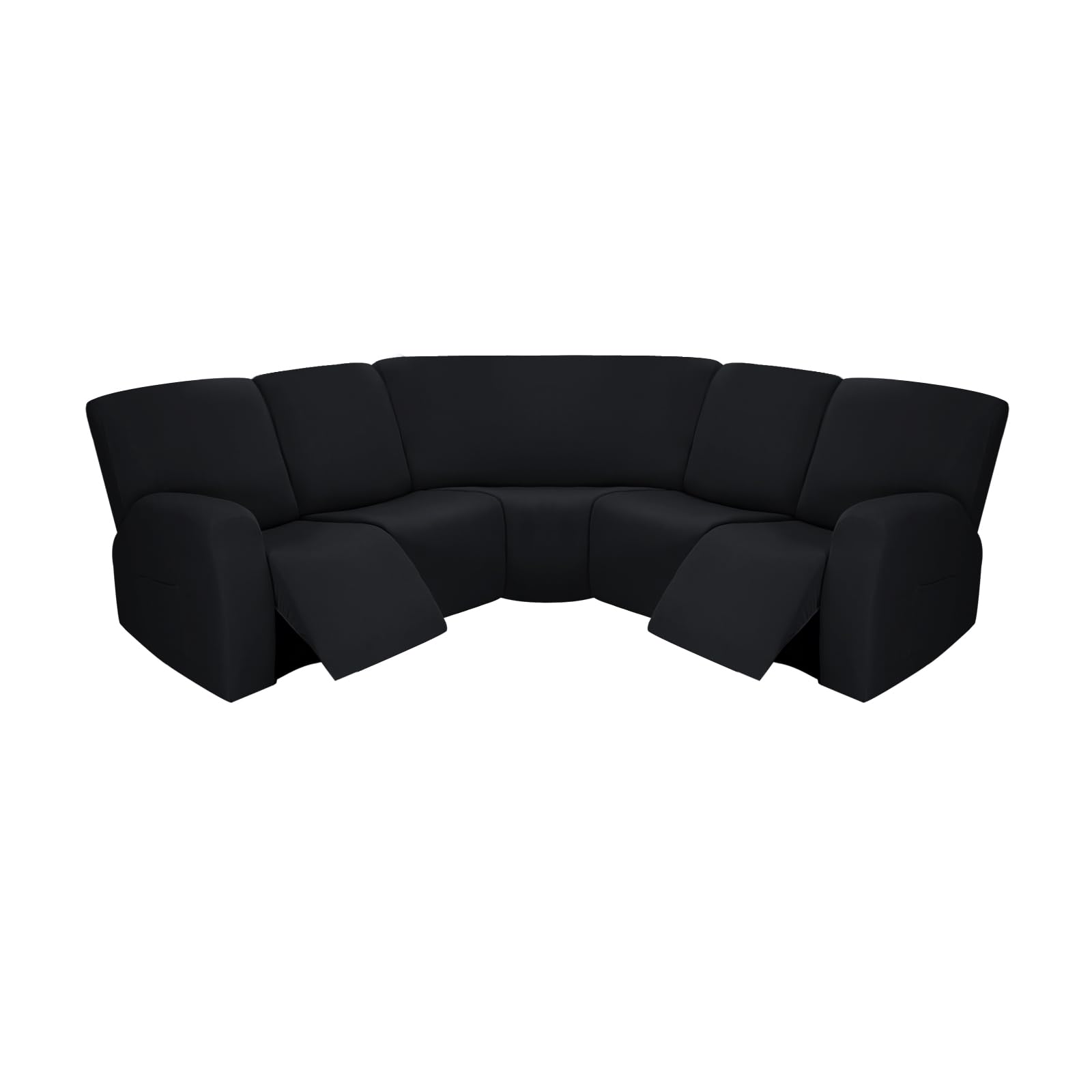 PureFit 7-Pieces Sectional Sofa Covers, Fleece Extra Large Sectional L Shape Recliner Couch Covers for Reclining Couches Sofas, Stretch Washable Sofa Slipcovers with Pockets, 5 Seat, Black