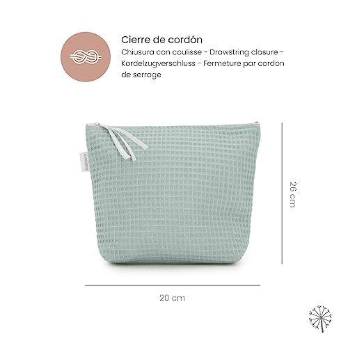 Miniatura 4 de Mimuselina Neceser Bebe Para Recien Nacido, Bolsa De Aseo Bebe Hecha A Mano - Neceser Para Recien Nacidos Plastificado Anti Calado Y Impermeable - Para Llevar Cremas, Toallitas, Pañales Waffle Mint