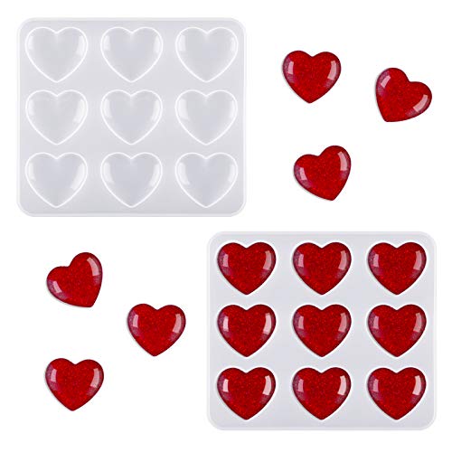 Heart Resin Silicone Mold 9 Cavity Heart Shaped Epoxy Resin Casting Mold for Keychain Pendant Jewelry Making and DIY Crafts(1 Piece)
