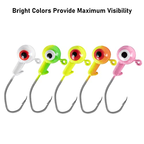 Dr.fish 20 Pack Fishing Jig Heads, Sickle Hook Crappie Jigs Heads Round Ball Fishing Jigs For Bass Fishing Crappie Trout Hook Lure Live Bait Jigs Plastic Freshwater Panfish Bluegill Trout 1/16Oz #TOP2