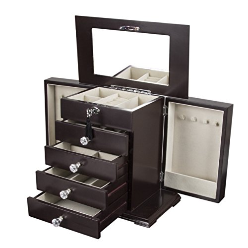 Kendal Large Real Natural Hardwood Wooden Jewelry Box Locked with a Key WJC5BK