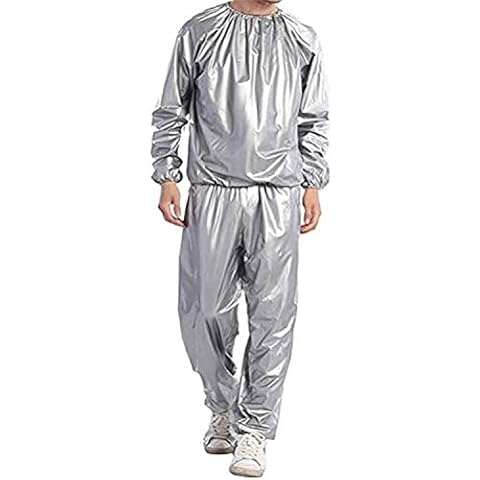 Costume of sauna, heavy duty sauna suit sweating weight loss suit gym fitness workout clothing men women training workout survetement, unisex PVC sweat sauna suit cloth (Color : Gray, Size : L) Cover