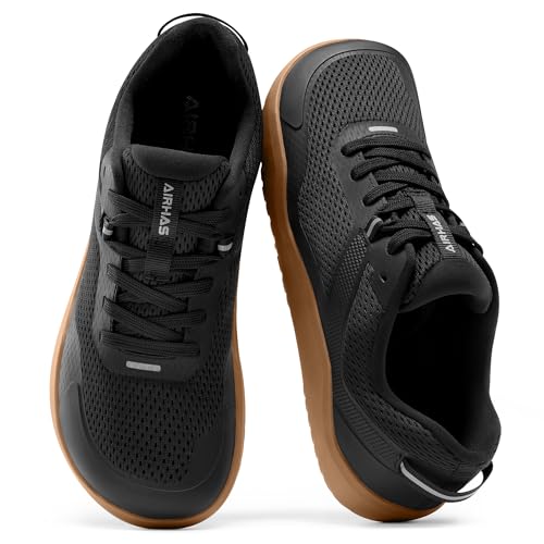 AIRHAS Mens Zero Drop Barefoot Shoes Anatomical Tox Box Sneakers for Men Gym Workout Cross Training Shoes(Black/Gum,9.5)
