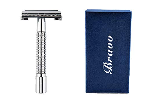 Bravo Silver Chrome Double Edge Safety Razor One-piece Design Men's Shaver - ASTRA Blade x5