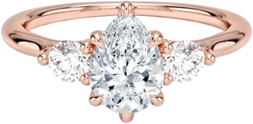 1–5 Carat Pear Cut Lab Grown Diamond Ring VVS2 10K 14K 18K Solid Gold & 925 Sterling Silver Engagement Ring Round Cut 3Stone Wedding Bridal Anniversary Christmas Gift for Women(IGI Certified)