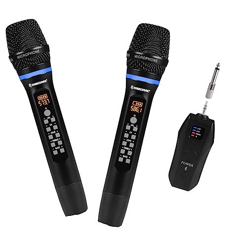 Rechargeable Wireless Microphone System Dual UHF Handheld Cordless Dynamic Mics With Bass Echo Trable Button Range 96ft for Karaoke Singing Preaching 1/4'' &1/8'' output for Amplifier Speaker Mixer