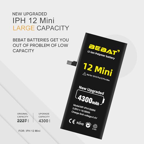Image of Replacement for iPhone 12 MINI Battery, 4300mAh High Capacity Li-ion Polymer Replacement Battery for Model A2399 A2400 A2398 A2176 with Professional Repair Tool Kits