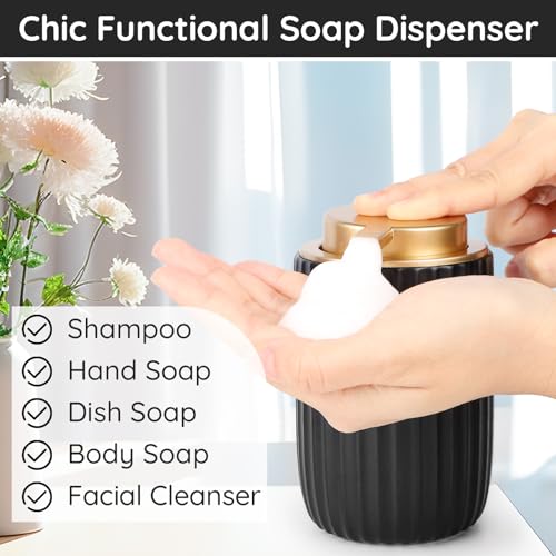 Image of Segbeauty Refillable Foam Soap Dispenser, 10.8oz Black Foaming Hand Soap Dispenser Ceramic, 320ml Empty Bathroom Lotion Dispensers Kitchen Liquid Foamer Press Foaming Pump Bottle for Home Decor